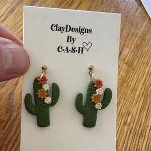 Cactus Earrings with Floral Accents